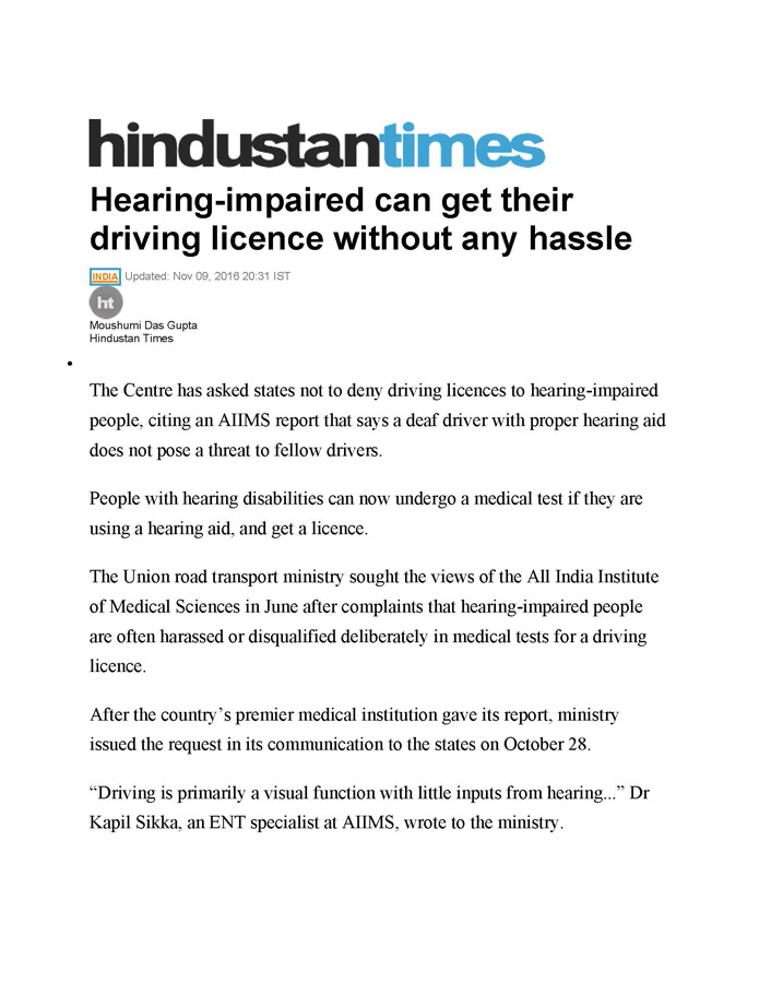 Hearing-impaired can get their driving licence without any hassle