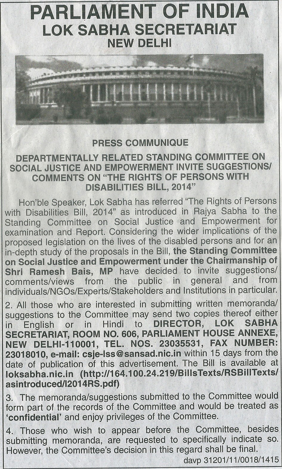 Departmentally Related Standing Committee on Social Justice & Empowerment 