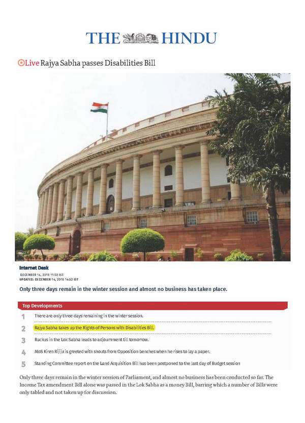 Rajya Sabha passes Disabilities Bill
